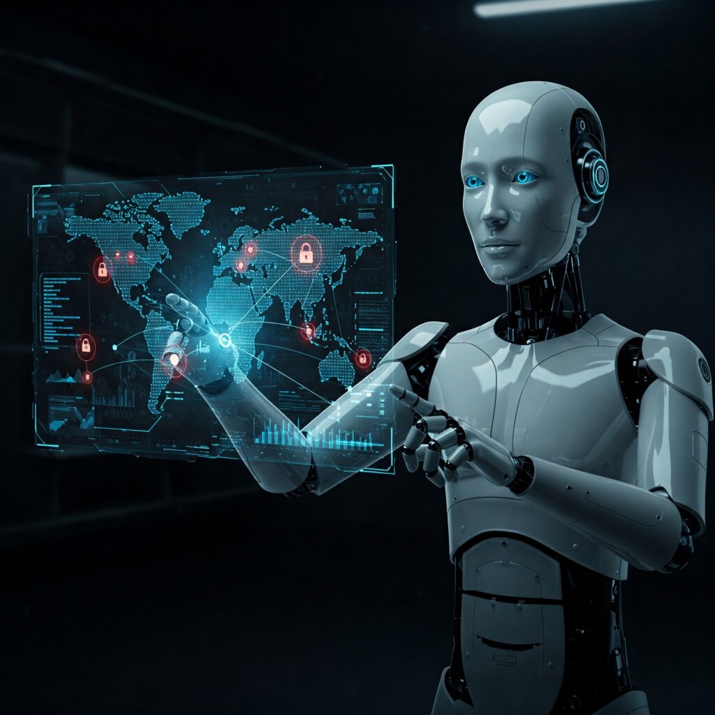 Image of AI monitoring cybersecurity networks in real-time